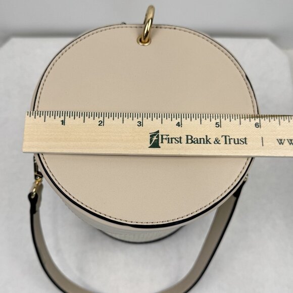 Beige Capsule Bag Long And Short Detachable Straps Black Trim Lined Bucket Purse - Picture 12 of 14